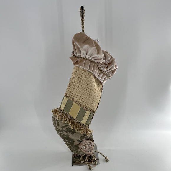 Victorian Luxury Christmas Stocking Fabric Brocade Rich Beige Velvet Tassels 23" - Picture 9 of 9